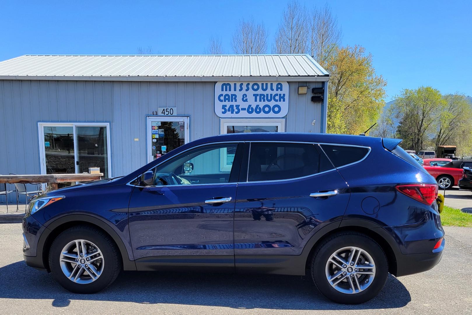 2018 Blue /Tan Hyundai Santa Fe Sport (5XYZTDLB0JG) with an 2.4L L4 engine, 6 Speed Auto transmission, located at 450 N Russell, Missoula, MT, 59801, (406) 543-6600, 46.874496, -114.017433 - Photo#1